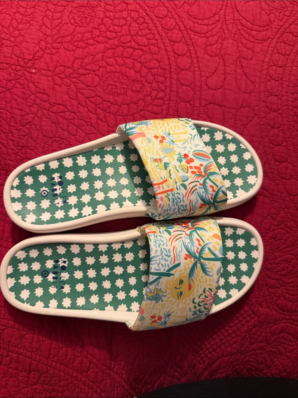 Roller Rabbit Colorful Floral Slide Sandals - Teal & Multicolor